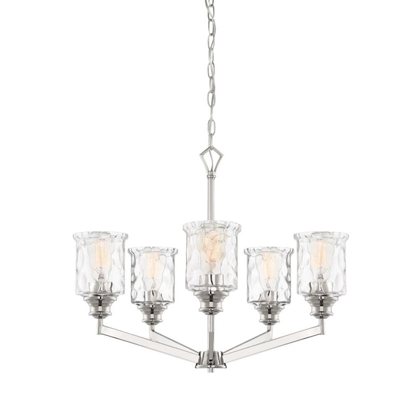 Designers Fountain Drake 5 Light Traditional Polished Nickel with Clear Hammered Glass Shades Chandelier 96385-PN - main